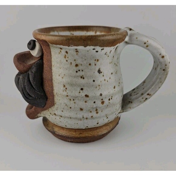 VTG MMS Mahon Ugly FD Funny Face Stoneware Pottery Mug Mustache Signed - Picture 4 of 14